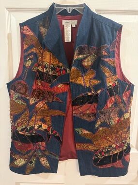 Coldwater Creek Multicolor Embroidered Denim Vest